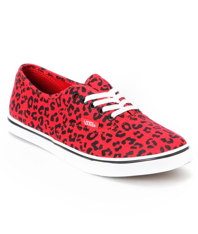 Vans Girls Authentic Lo Pro Red Leopard Print Shoe