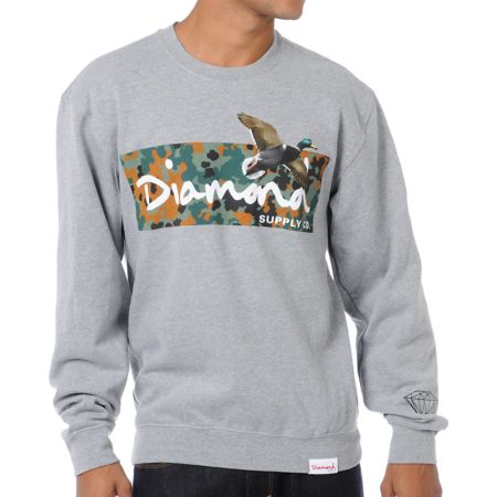 Diamond Supply Hunters Heather Grey Crew Neck Sweatshirt