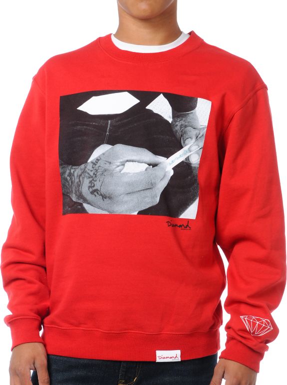 Diamond Supply Rollin Diamonds Red Crew Neck Sweatshirt