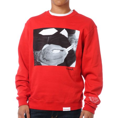 Diamond Supply Rollin Diamonds Red Crew Neck Sweatshirt