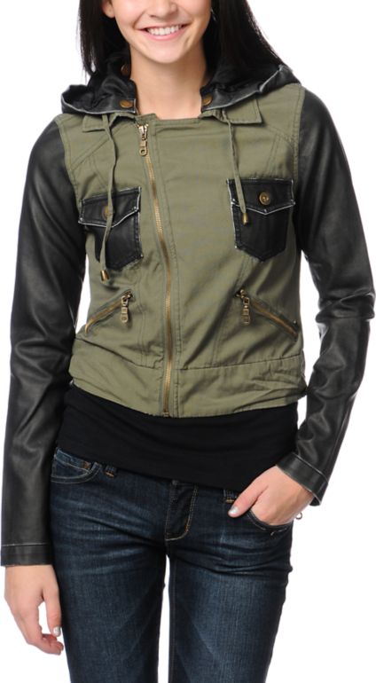 Billabong Girls Rev Up Olive Green Motorcycle Jacket