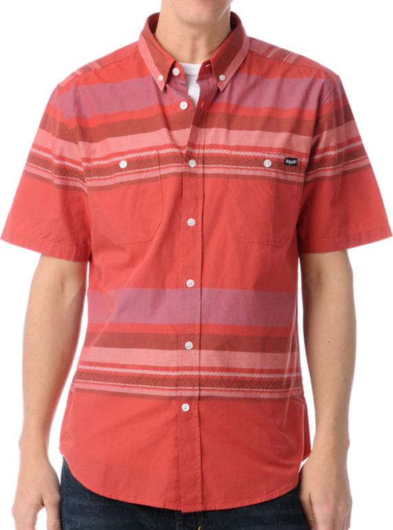 Volcom Dead Lock Red Stripe Button Up Shirt