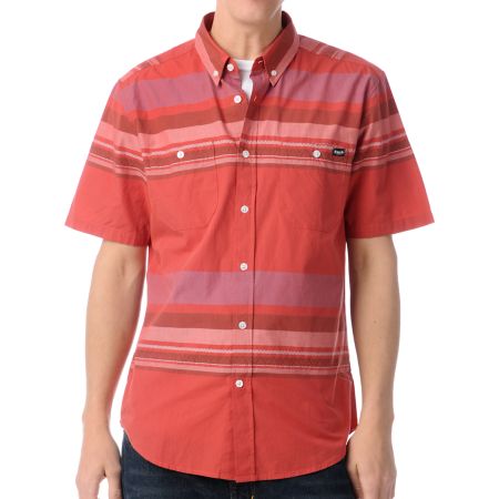 Volcom Dead Lock Red Stripe Button Up Shirt