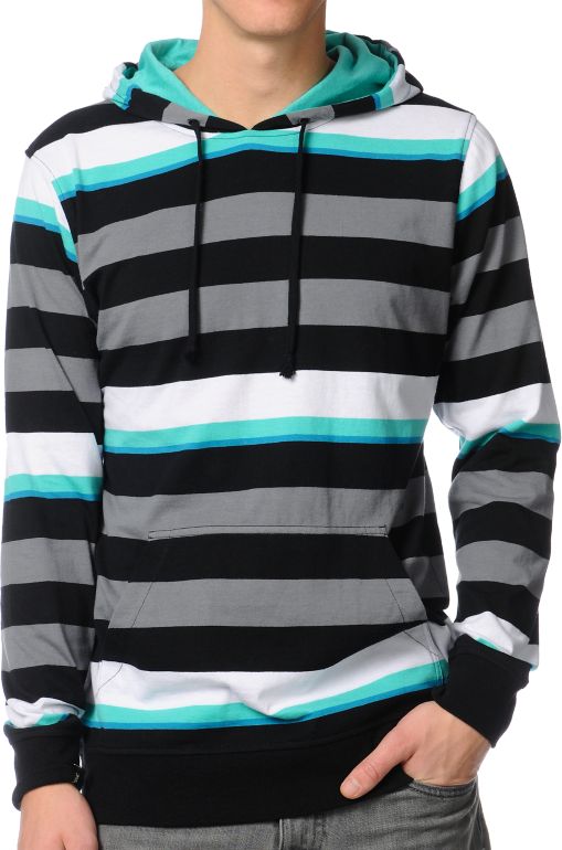 Empyre Merge Black Striped Hooded Long Sleeve Knit Shirt