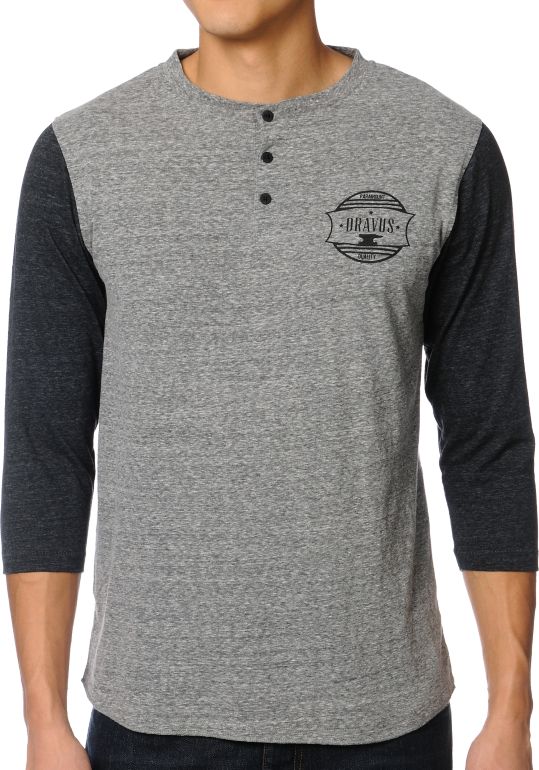 Dravus Shop Grey Henley Baseball Tee Shirt