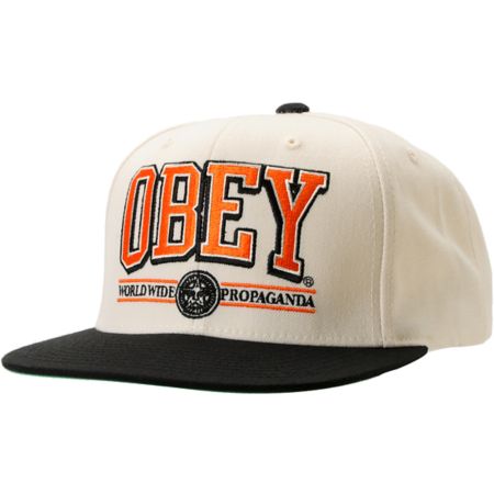 Obey Athletics Natural White & Orange Snapback Hat