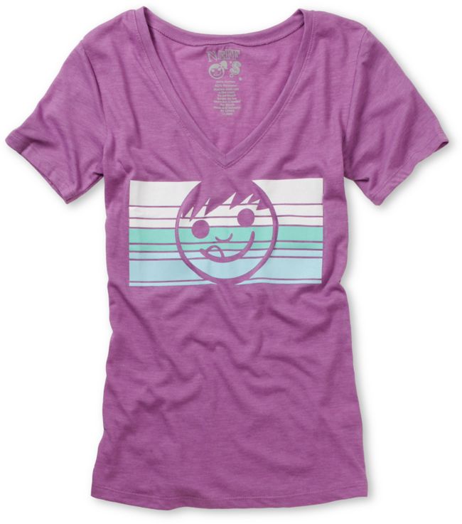 Neff Girls Dacoda Purple & Teal V-Neck Tee Shirt