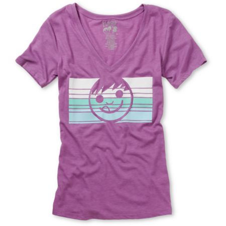 Neff Girls Dacoda Purple & Teal V-Neck Tee Shirt