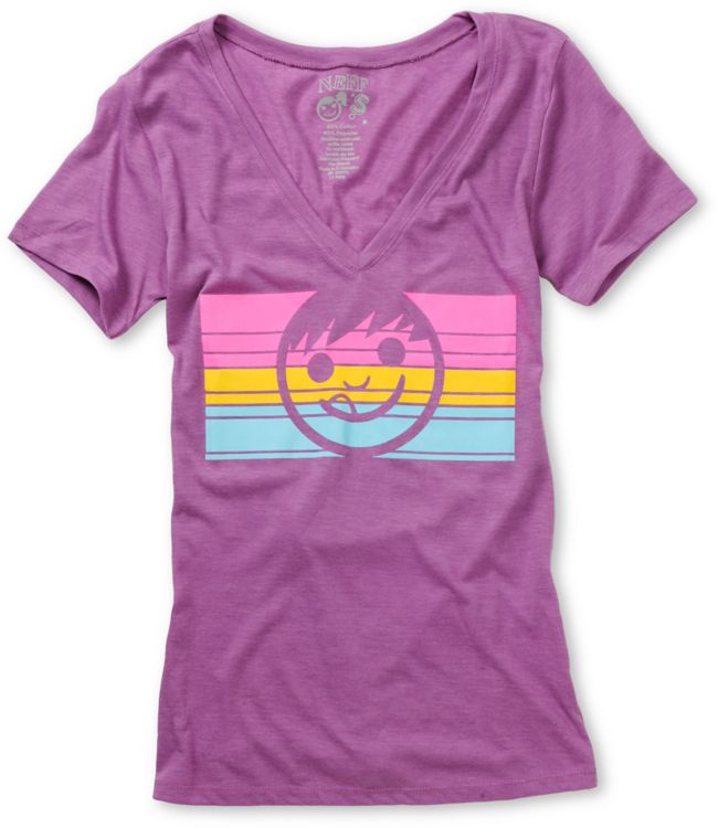 Neff Girls Dacoda Purple & Neon V-Neck Tee Shirt