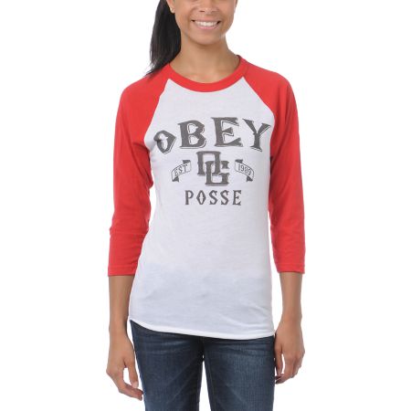 Obey Girls Sand Lot White & Red Baseball Tee Shirt