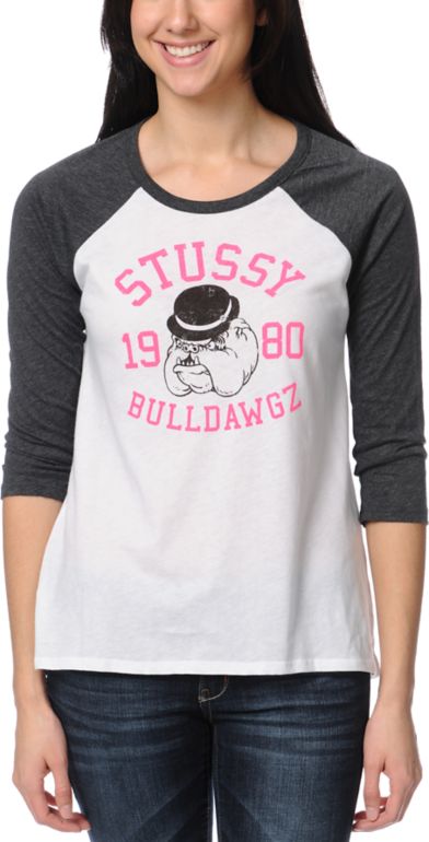 Stussy Girls Bulldawgz White Baseball Tee Shirt