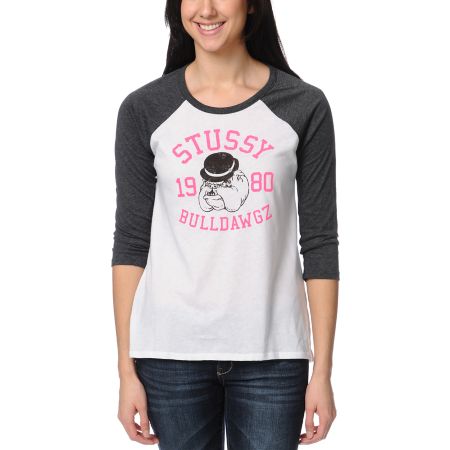 Stussy Girls Bulldawgz White Baseball Tee Shirt