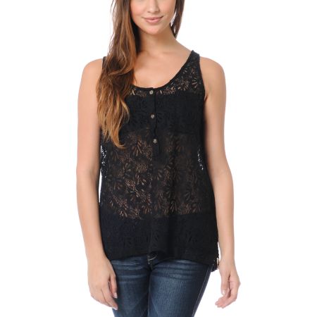 Volcom Not So Classic Black Lace Tank Top