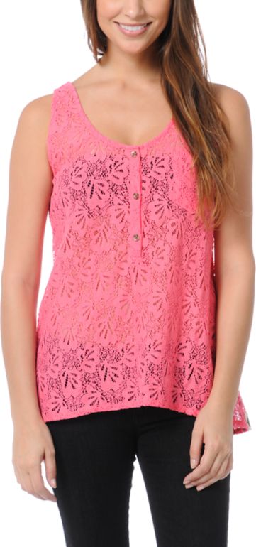 Volcom Not So Classic Pink Lace Tank Top