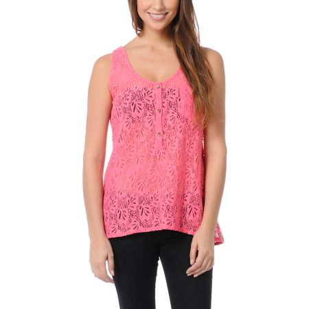 Volcom Not So Classic Pink Lace Tank Top