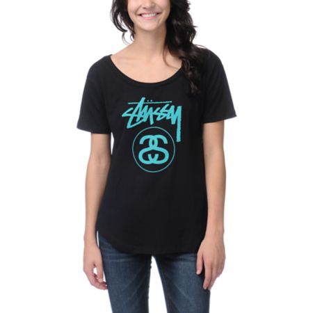 Stussy Girls Stock Link New Crew Black Tee Shirt