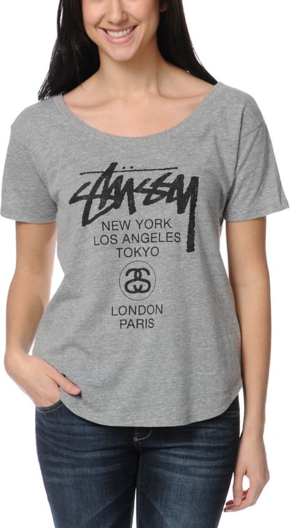 Stussy Girls World Tour Heather Grey Tee Shirt