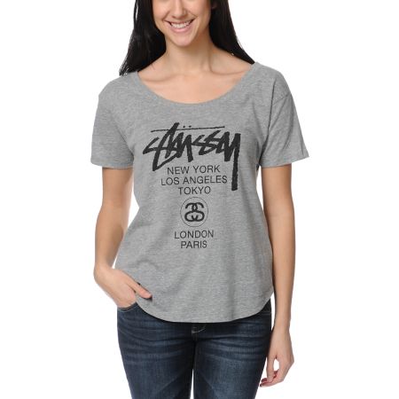 Stussy Girls World Tour Heather Grey Tee Shirt