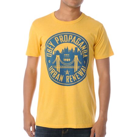 Obey Urban Renewal Heather Yellow Tee Shirt  