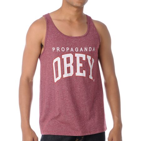 Obey Throwback Heather Burgundy Tank Top 