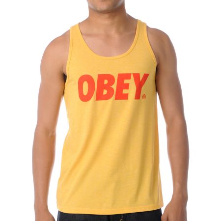 Obey Font Heather Yellow Tank Top 