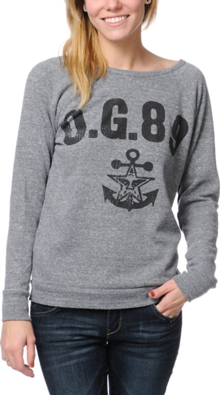 Obey Navy Heather Grey Vandal Crew Neck Sweatshirt