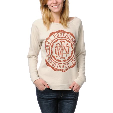 Obey College Crest Sandstone Vandal Crew Neck Sweatshirt