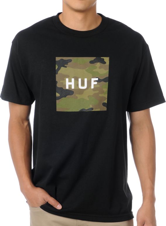 HUF Camo Box Logo Black Tee Shirt