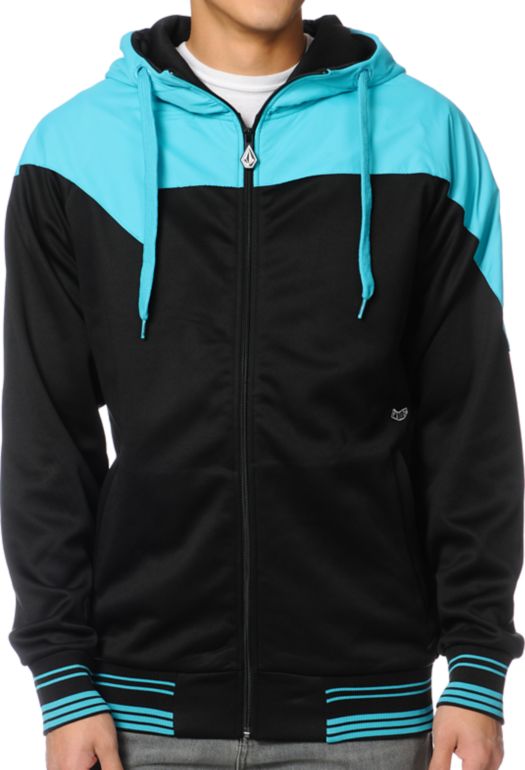 Volcom V-Line Black & Cyan 2013 Zip Up Tech Fleece Jacket