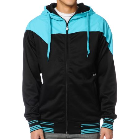 Volcom V-Line Black & Cyan 2013 Zip Up Tech Fleece Jacket