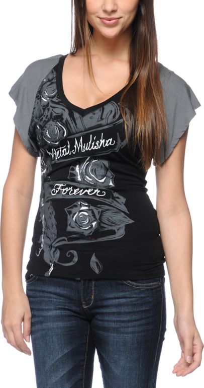 Metal Mulisha Girls Magdalena Black V-Neck Dolman Top