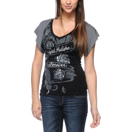 Metal Mulisha Girls Magdalena Black V-Neck Dolman Top