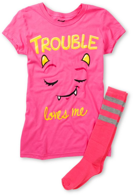 Bitter Sweet Trouble Loves Me Graphic Tee & Socks Pack