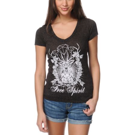 Empyre Girls Free Spirit Heather Black V-Neck Tee Shirt
