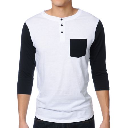 Dravus Pickpocket White & Black Henley Baseball Tee Shirt