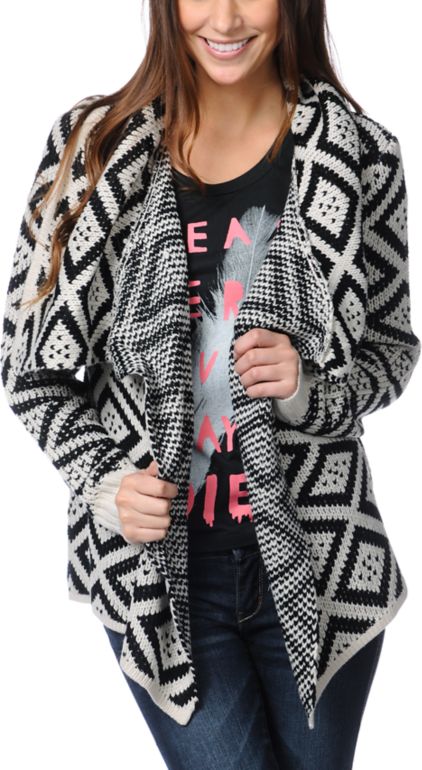 Element Girls Esther Black & White Wrap Sweater