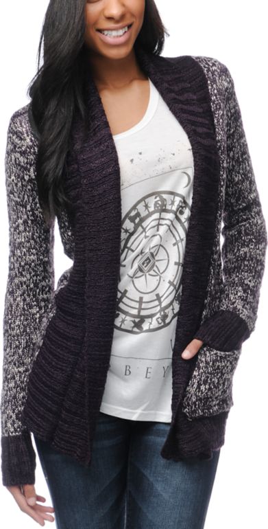 Element Girls Mott Wrap Eggplant Cardigan Sweater
