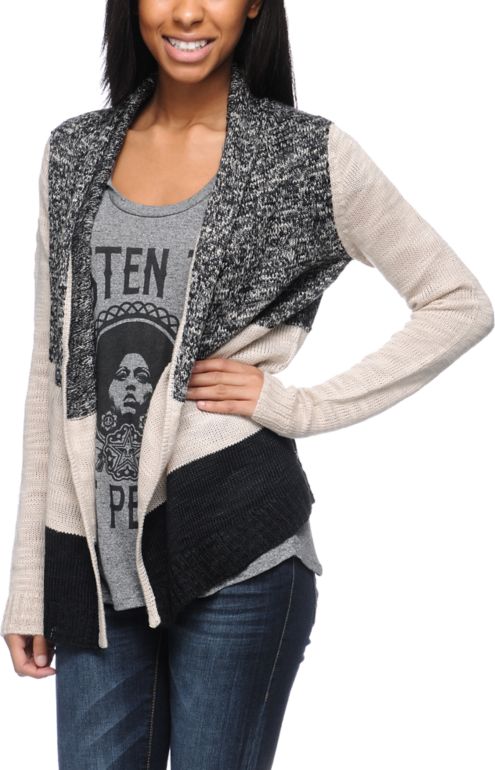 Element Girls Minka Natural/Black Wrap Cardigan Sweater