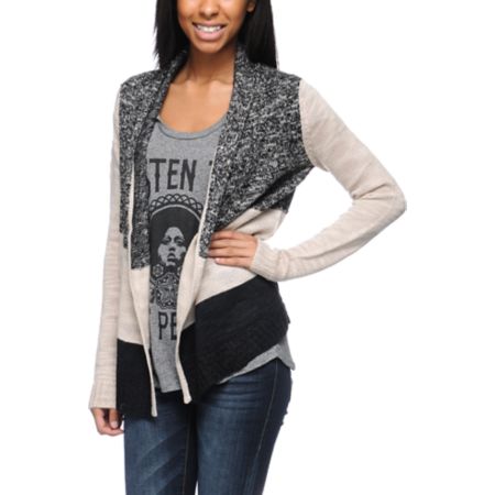 Element Girls Minka Natural/Black Wrap Cardigan Sweater