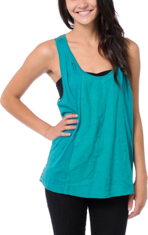 Element Girls Spell Emeral Teal Crochet Back Tank Top