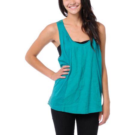 Element Girls Spell Emeral Teal Crochet Back Tank Top
