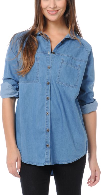 Love, Fire Blue Denim Button Up Shirt