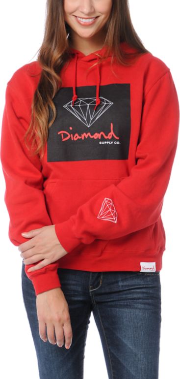 Diamond Supply Girls OG Sign Red Pullover Hoodie