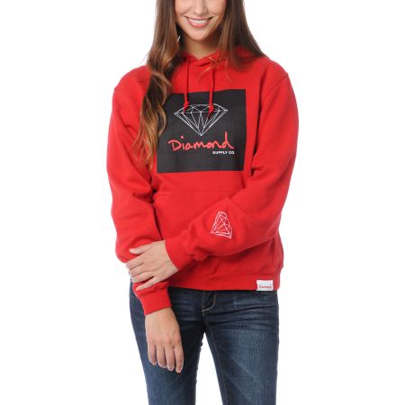 Diamond Supply Girls OG Sign Red Pullover Hoodie