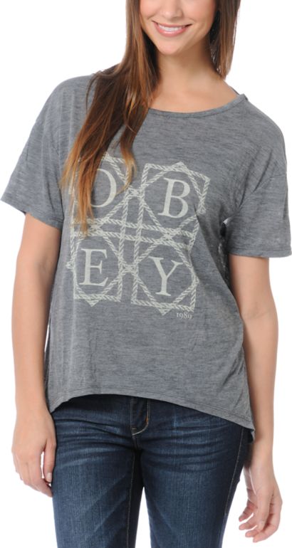Obey Girls Quilted Love Grey Low Back Tee Shirt