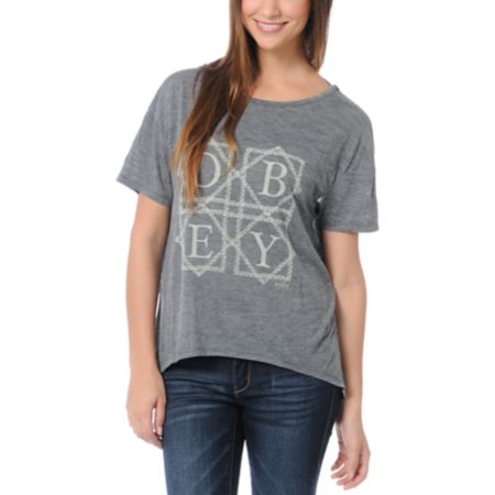 Obey Girls Quilted Love Grey Low Back Tee Shirt