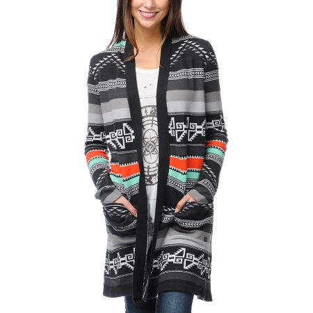 Billabong Tralalah Tribal Print Long Cardigan Sweater
