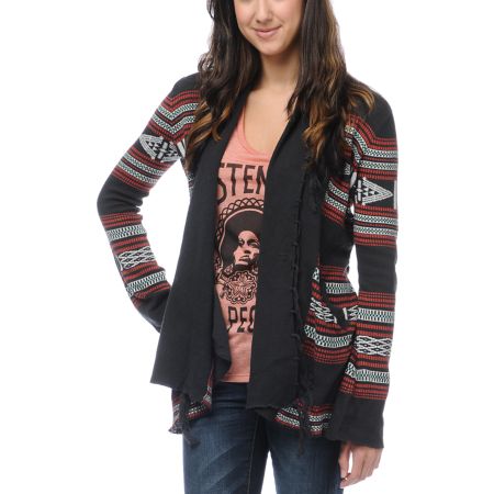 Billabong Girls Issah Tie Native Print Cardigan Sweater