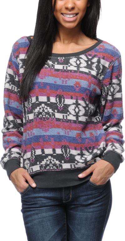 Billabong Girls Thea Printed Fleece Crew Neck Sweatshirt