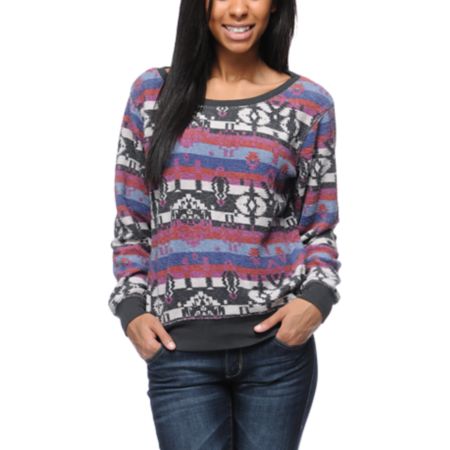 Billabong Girls Thea Printed Fleece Crew Neck Sweatshirt